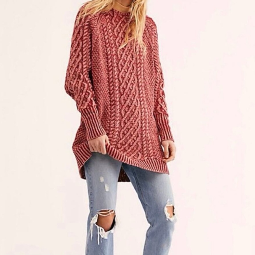 Free People Red Cable Knit Sweater